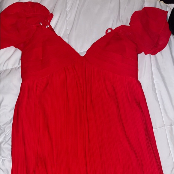 Amalfi Coast Red Pleated Flutter Sleeve Mini Dress NEW - Picture 5 of 6